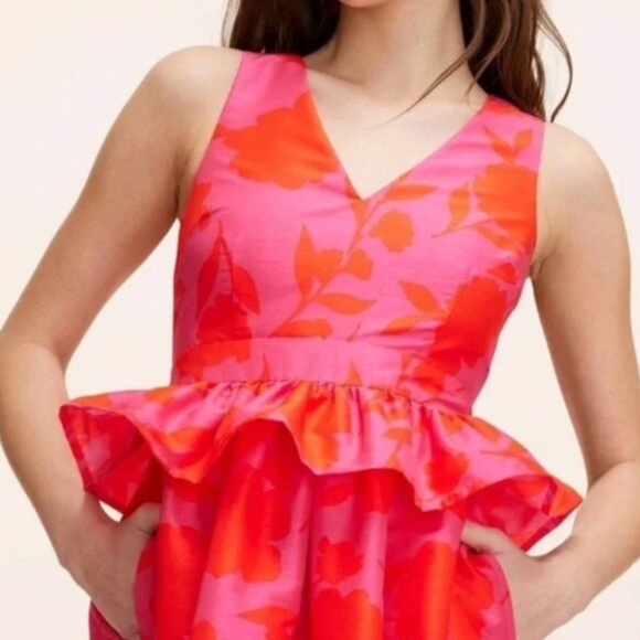 kate spade Coral Pink Floral Peplum Midi Dress Size 6 - Picture 7 of 7